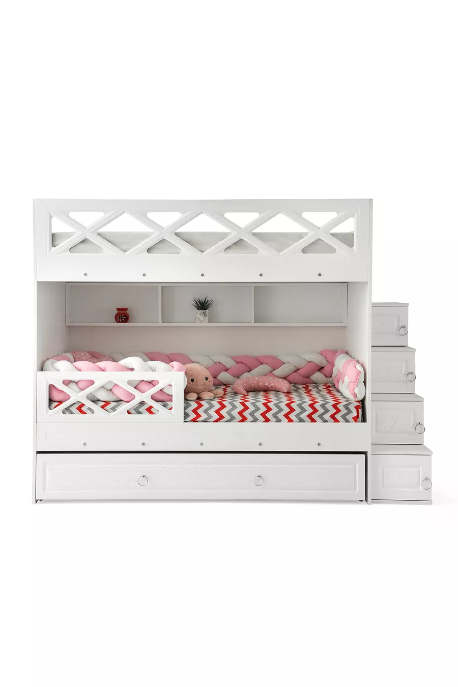 Mars Bunkbed met Lade Wit MDF met Stalen Ondersteuning, MDF Membranen Bekleding % MDF