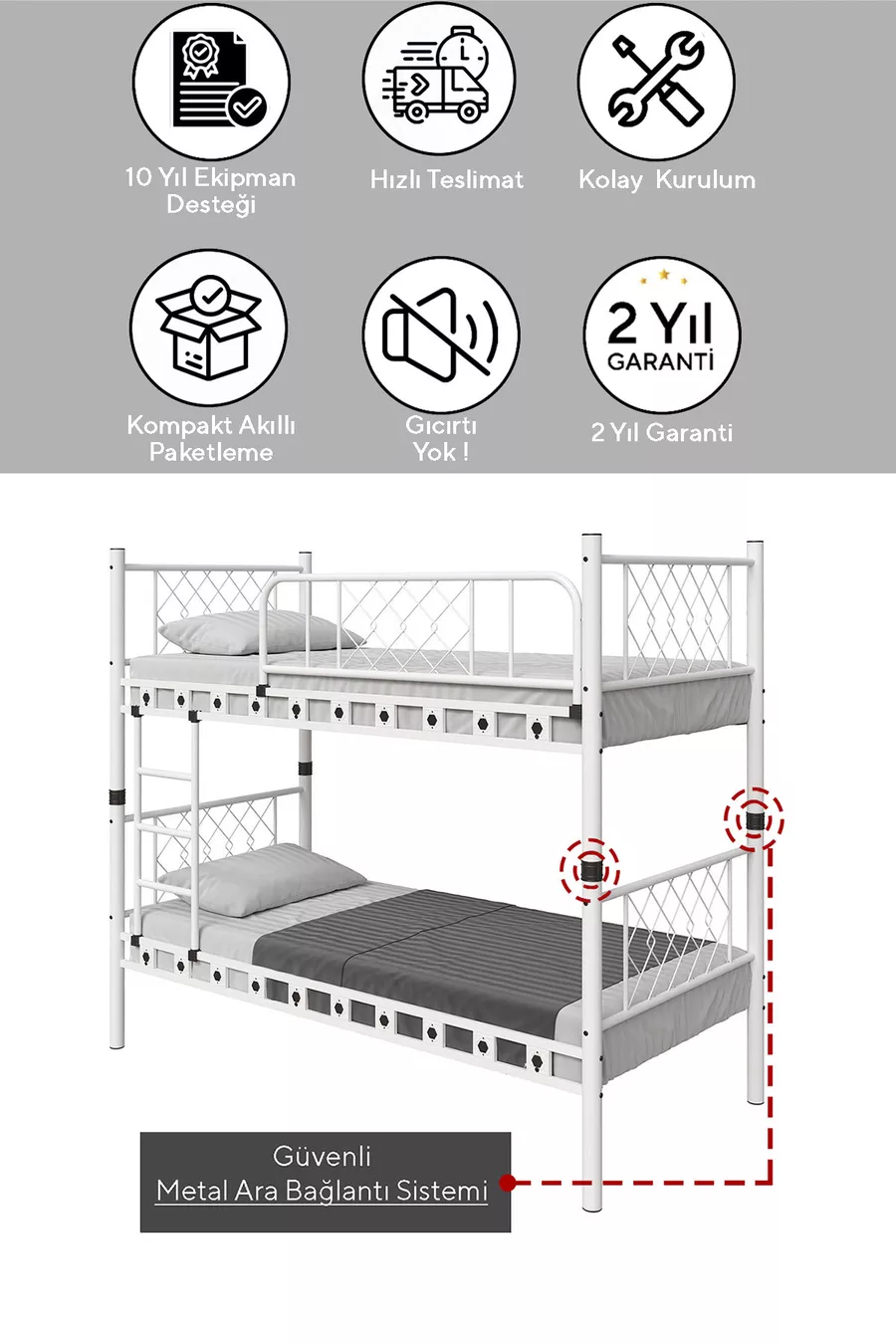 Elegan Genç Çocuk Odası Ahşap Başlıklı Metal Ranza Ve Karyola 