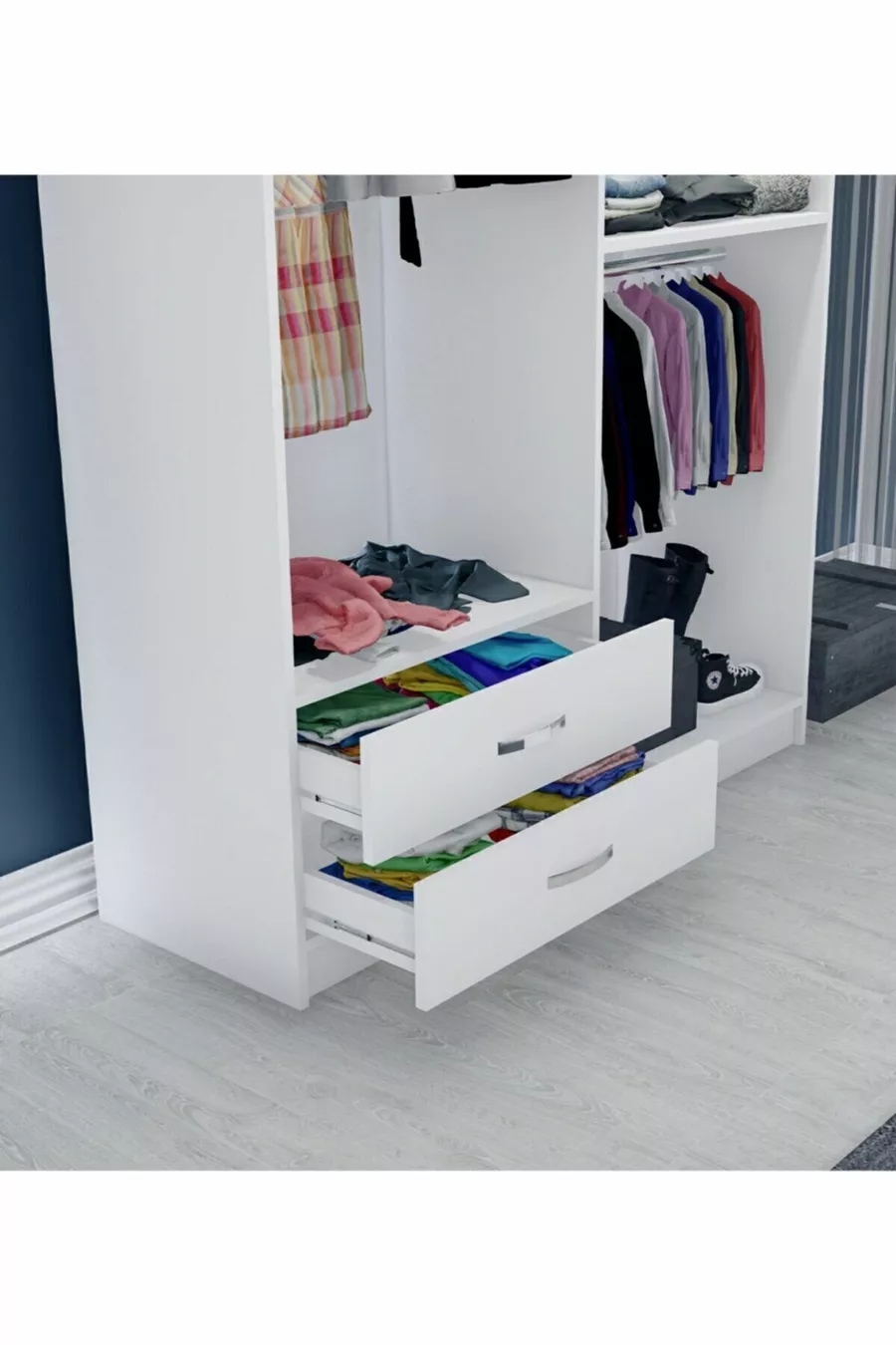 Armoire avec miroir, 4 portes et 2 tiroirs