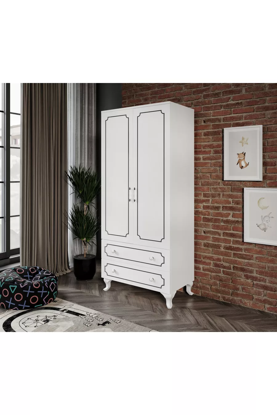 Stil 2 Kapaklı 2 Çekmeceli Modern Gardırop, Elbise Dolabı - Tamamı 1. Kalite Mdf