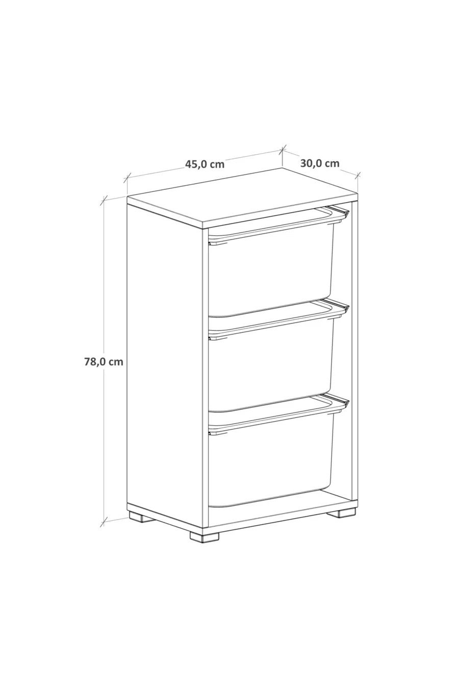 Armoire à jouets à 3 paniers profonds, armoire multifonctions pour cuisine, cellier, salle de bain, chêne saphir