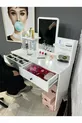 Tavolo da Trucco con Specchio, Tocador con 2 Cassetti, Organizer per Gioielli e Mensola, Bianco, cm