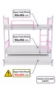 Letto a castello Tekno con cassetti, compatibile per 3 persone, colore rosa chiaro, in metallo