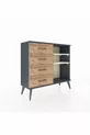 Commode Arges 2 étagères 4 tiroirs Anthracite-Pierre de lune/Merisiers