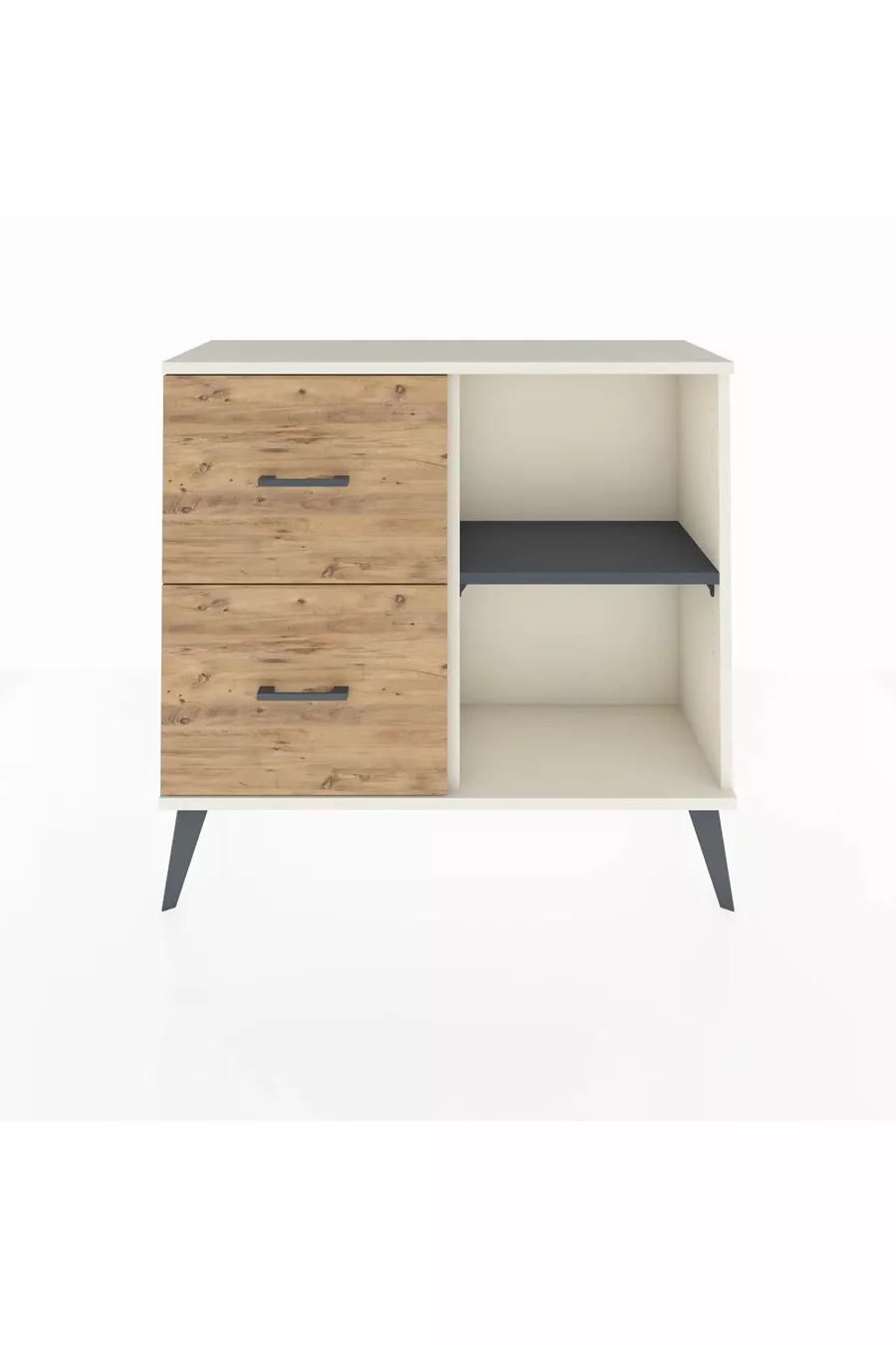 Commode Arges à une étagère et 2 tiroirs Agate-Anthracite/Merisiers