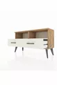 Commode Arges 2 étagères 2 tiroirs Pin-Pierre de lave