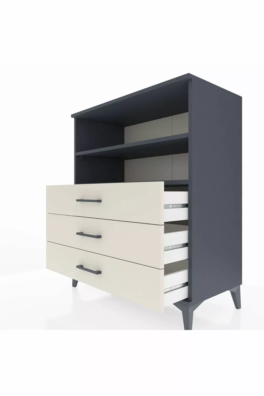 Commode Hyperion 2 étagères 3 tiroirs Anthracite-Pierre de Lune