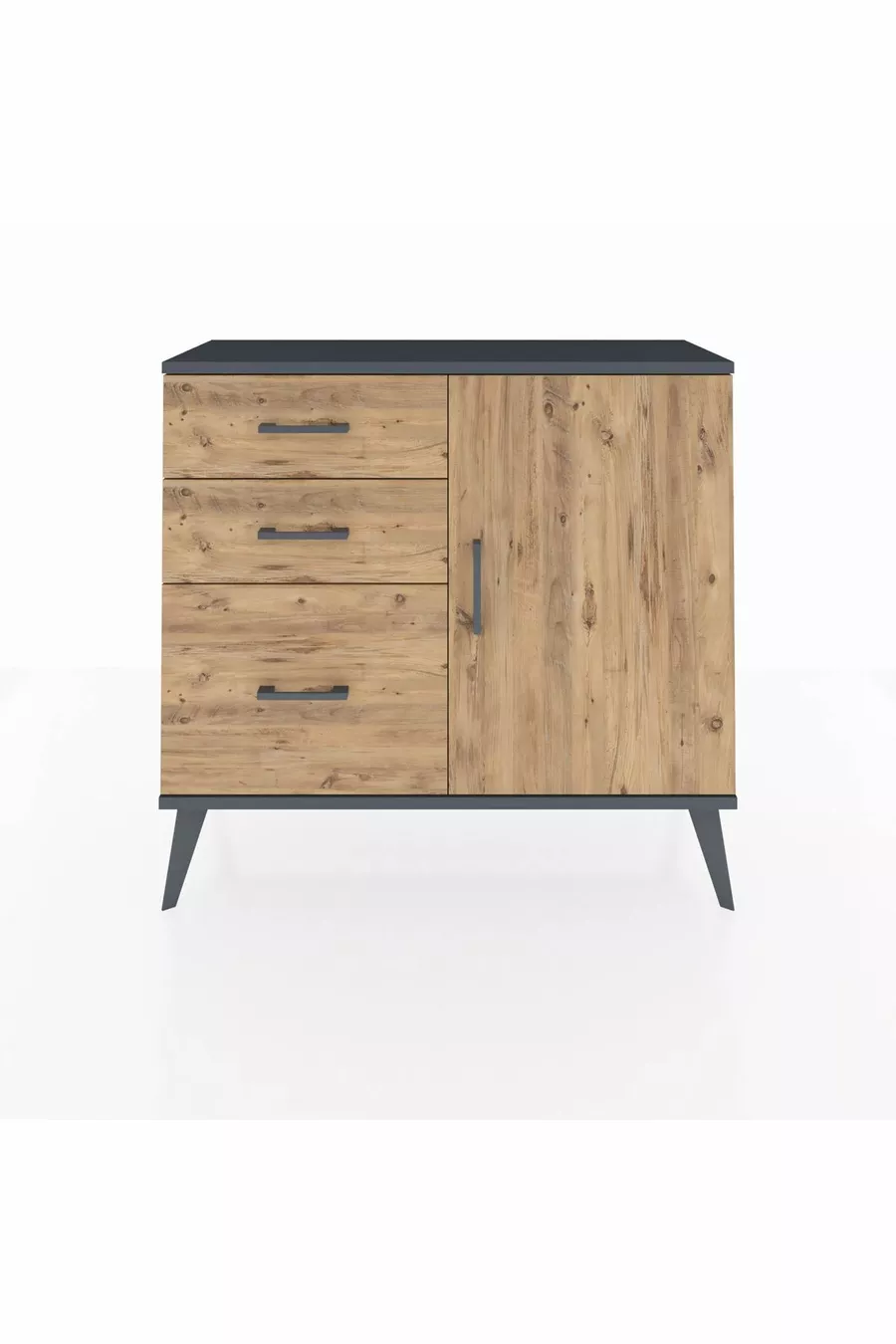 Commode Arges avec une seule étagère, 3 tiroirs et une porte, Anthracite-Pin