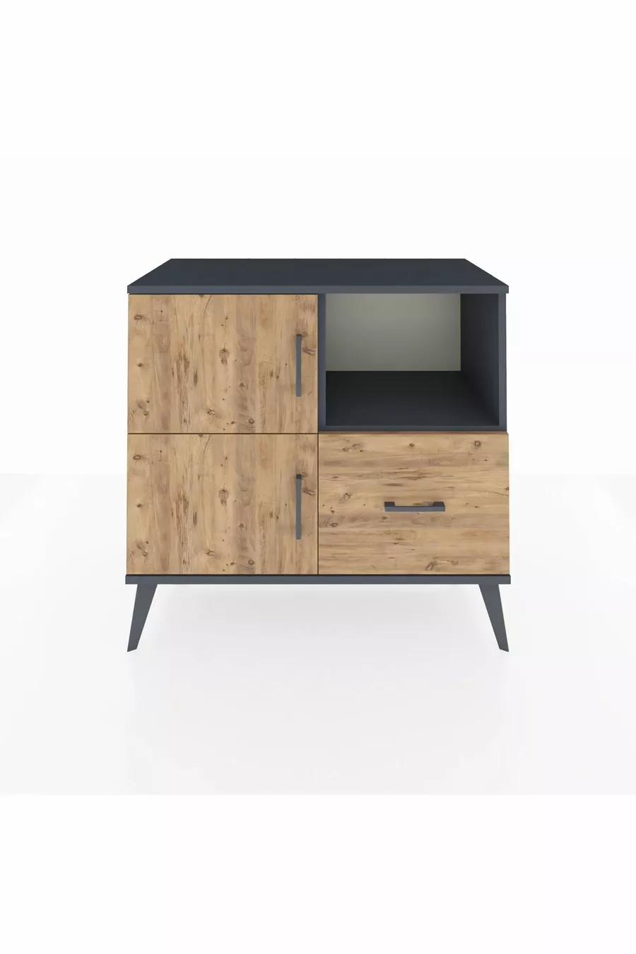 Commode Hyperion 2 étagères 1 tiroir 2 portes Anthracite-Épicéa