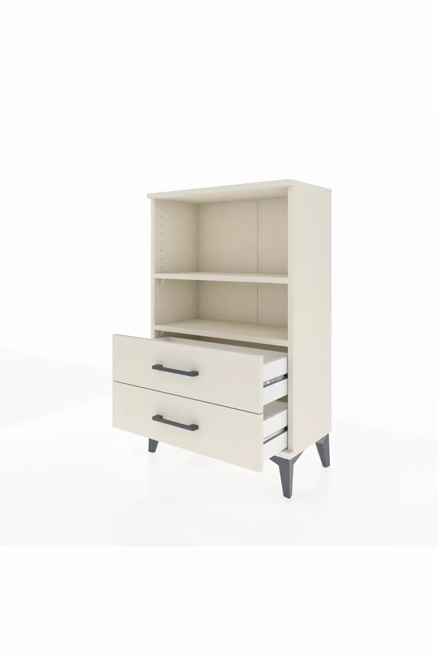 Table de chevet Arges avec 2 étagères et 2 tiroirs, couleur quartz