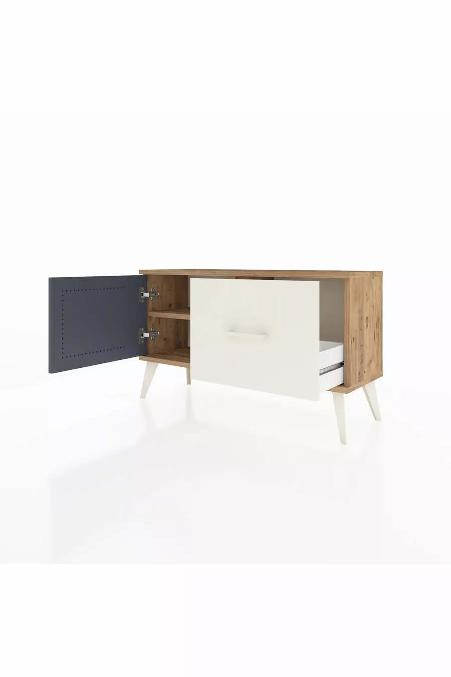 Commode Arges avec une étagère, un tiroir et une porte, pin-anthracite/pierre de lune