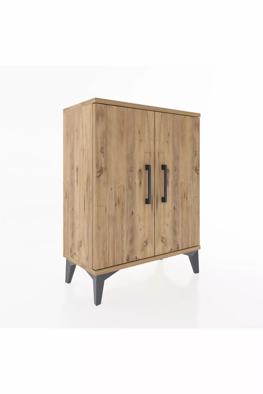 Table de chevet Arges à 2 étagères et 2 portes, pin-pin