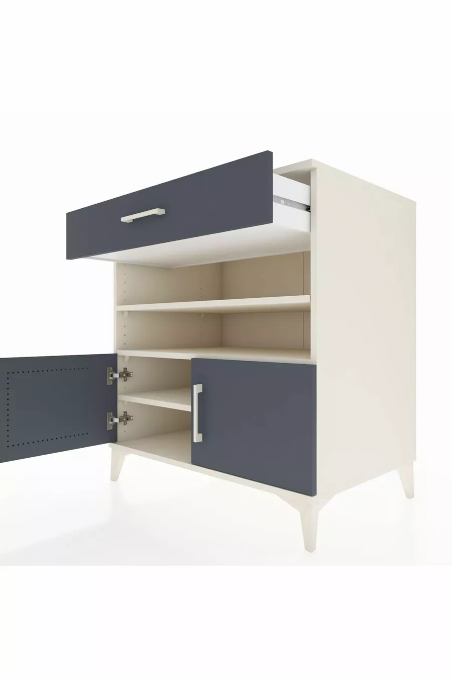 Commode Kronos avec 3 étagères, 1 tiroir et 2 portes, Pierre de Lune-Anthracite