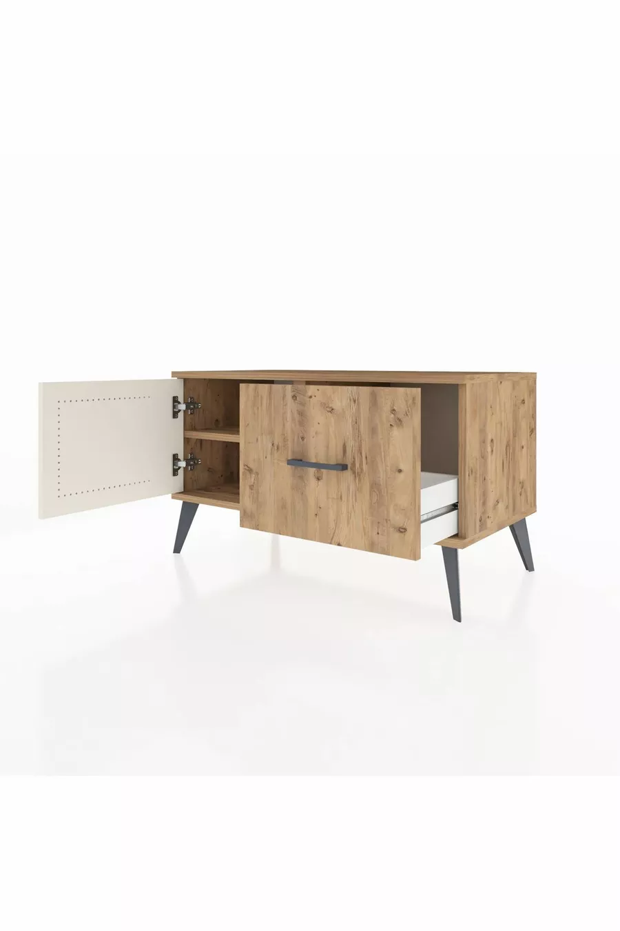 Hyperion Kommode mit einem Regal, einer Schublade und einer Tür, Kiefer-Marmoreiche/Kiefer
