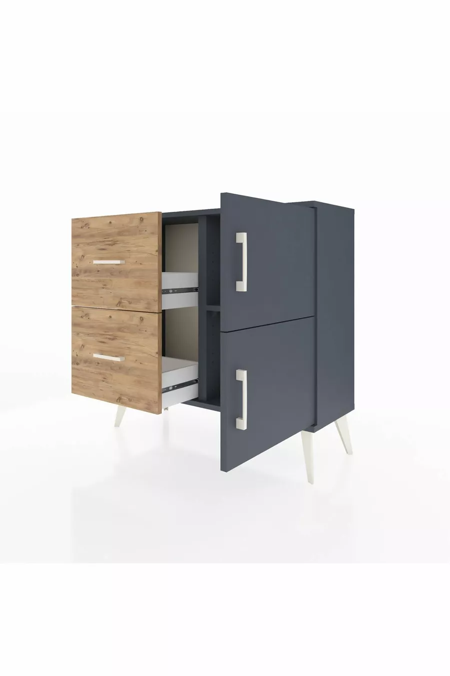 Commode Arges à une étagère, 2 tiroirs et 2 portes Anthracite-Anthracite/Sapin