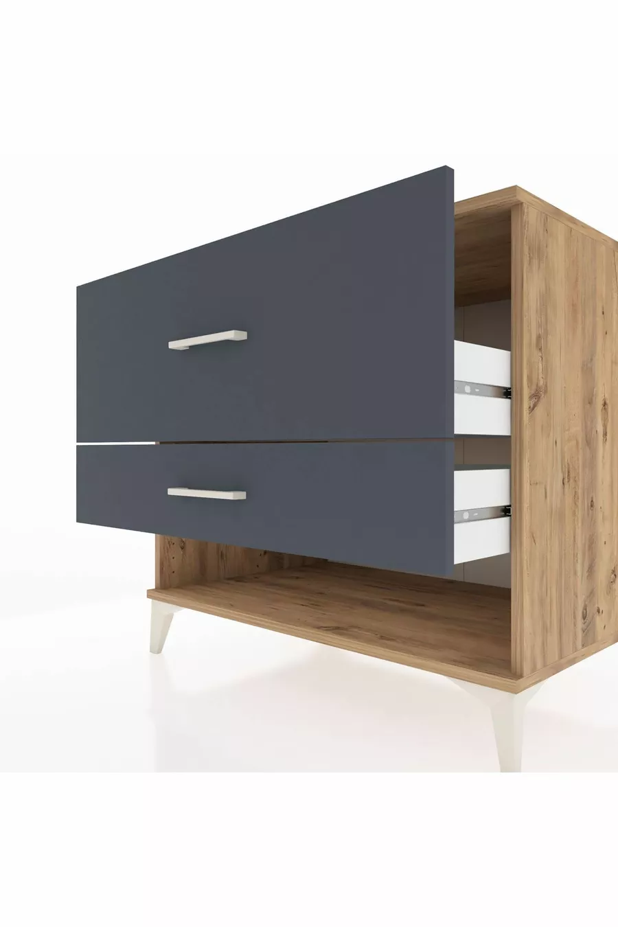 Commode Kronos à 2 tiroirs Pin-Anthracite