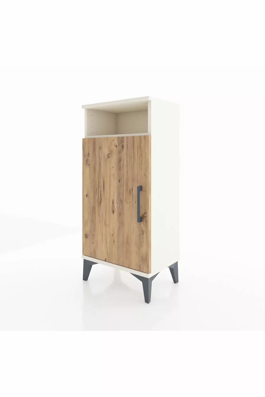 Table de chevet Arges à 3 étagères avec une porte, couleur Pierre de lune-Pin