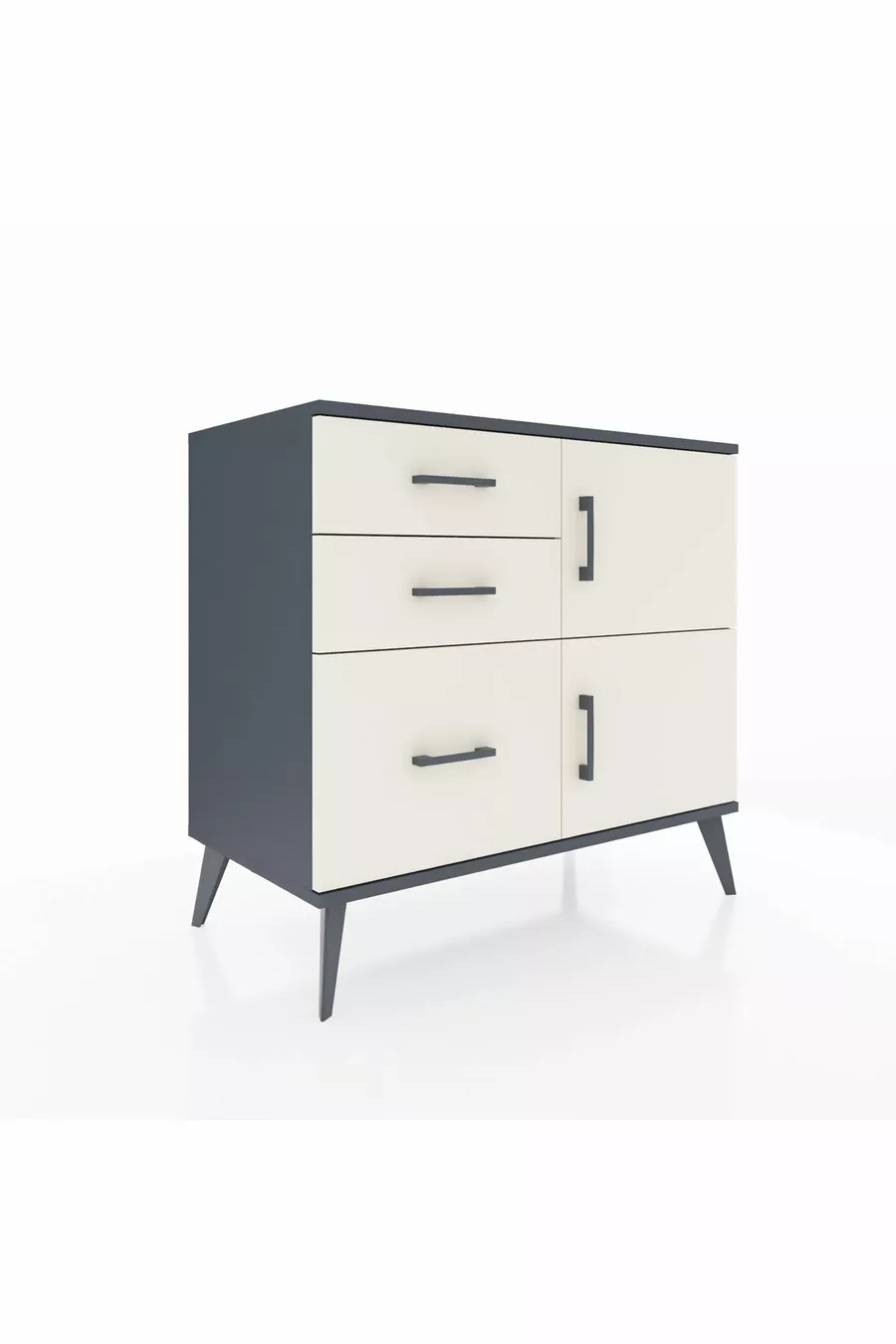 Commode Hyperion à une étagère, 3 tiroirs et 2 portes, Anthracite-Pierres de lune