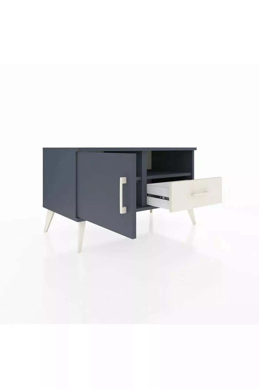 Commode Hyperion 2 étagères avec 1 tiroir et 1 porte, Anthracite-Anthracite/Gris pierre