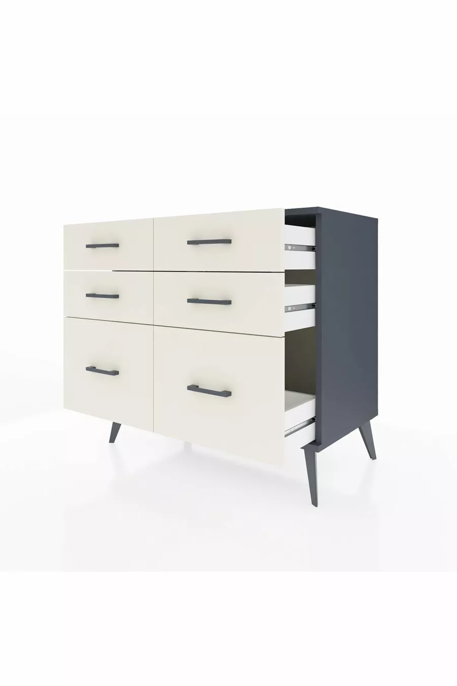 Commode Hyperion 6 tiroirs Anthracite-Anthracite/Pierre de lune