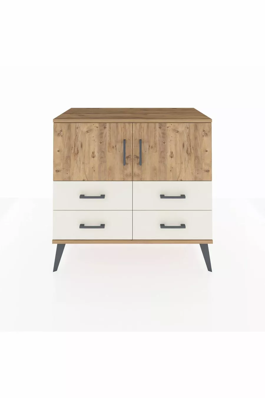 Commode Hyperion avec 2 étagères, 4 tiroirs, 2 portes, en pin-pin/aventurine