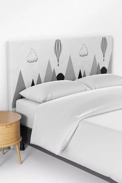 Gray Background Mountain Pattern Bird Valley Children's Bed Base Headboard Cover