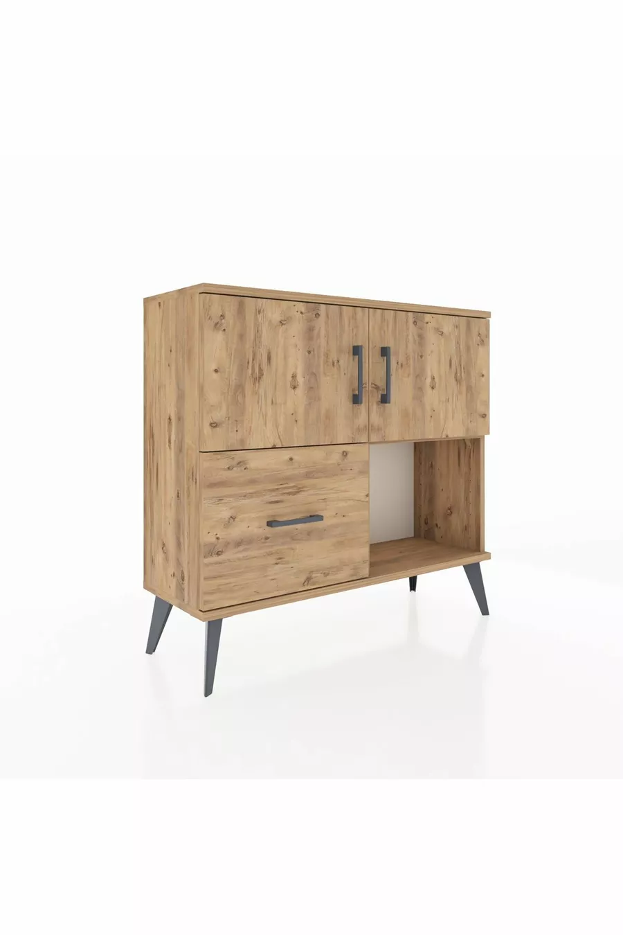 Commode Arges avec 2 étagères, 1 tiroir et 2 portes, en pin