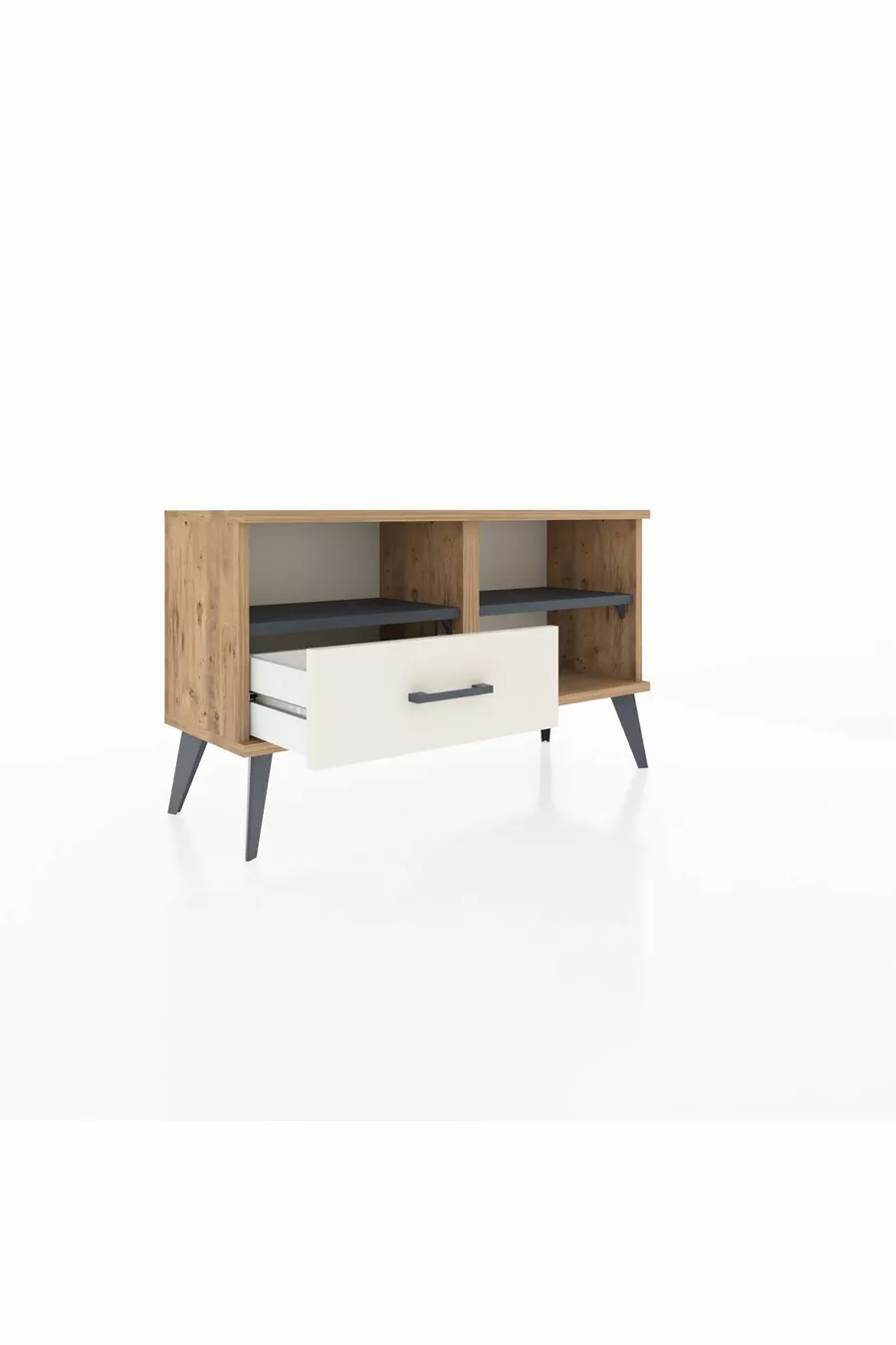 Commode Arges à 2 étagères et 1 tiroir Pin-Anthracite / Pierre de Lune