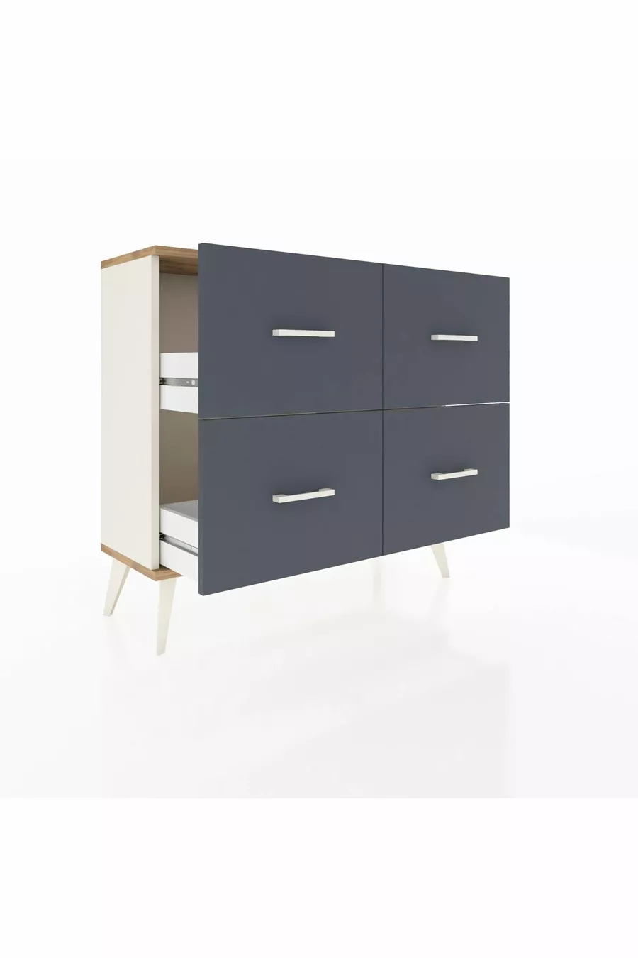Commode Arges 4 tiroirs Pierre d'ailes-Pin/Anthracite