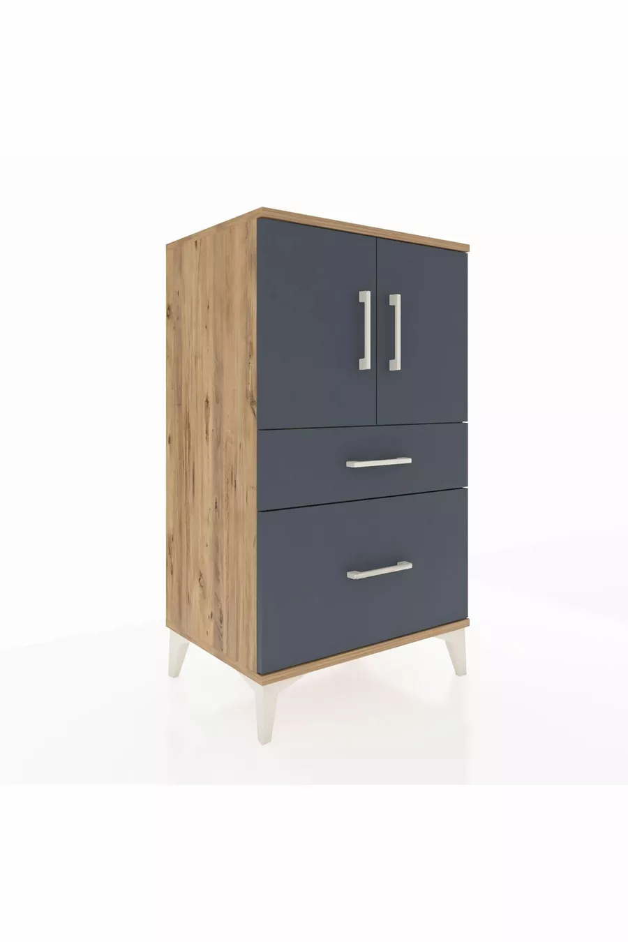 Commode Hyperion à 2 étagères, 2 tiroirs, 2 portes, Pins-Anthracite