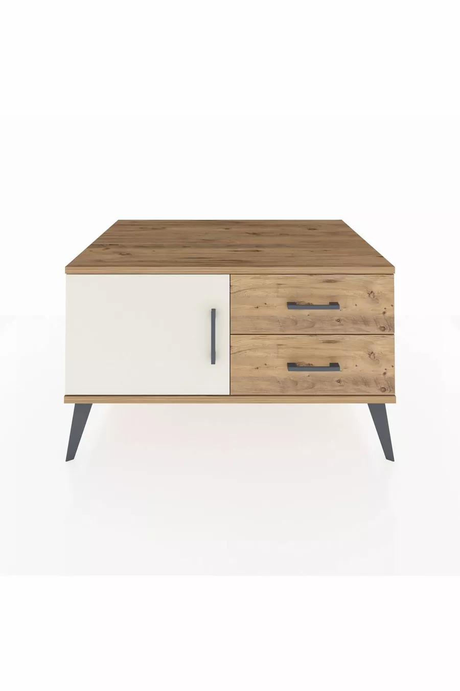 Commode Kronos avec une seule étagère, 2 tiroirs et une porte, Pin-Pierre d'Ay