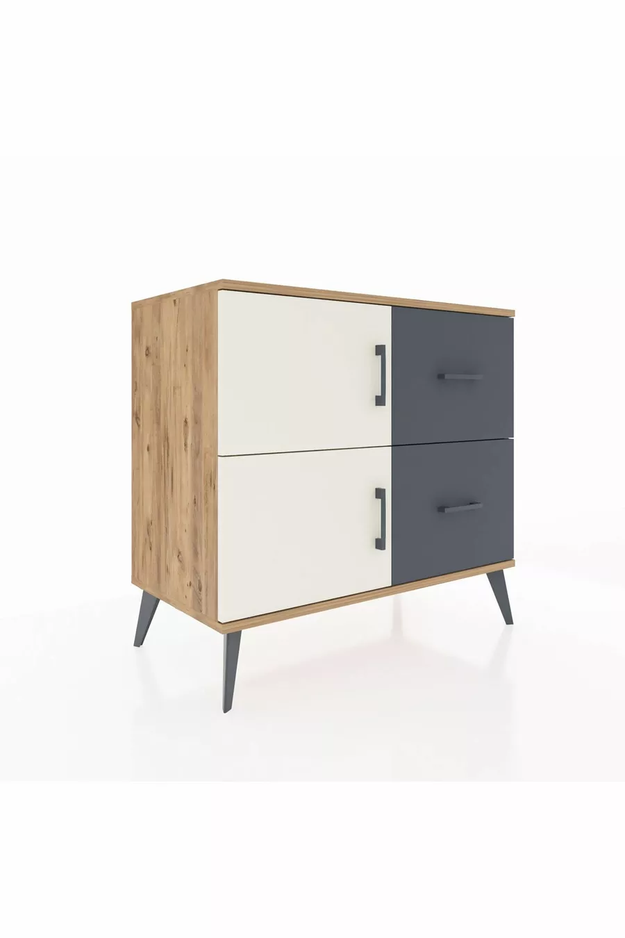 Commode Hyperion à une étagère, 2 tiroirs et 2 portes, pin-gris ardoise/anthracite