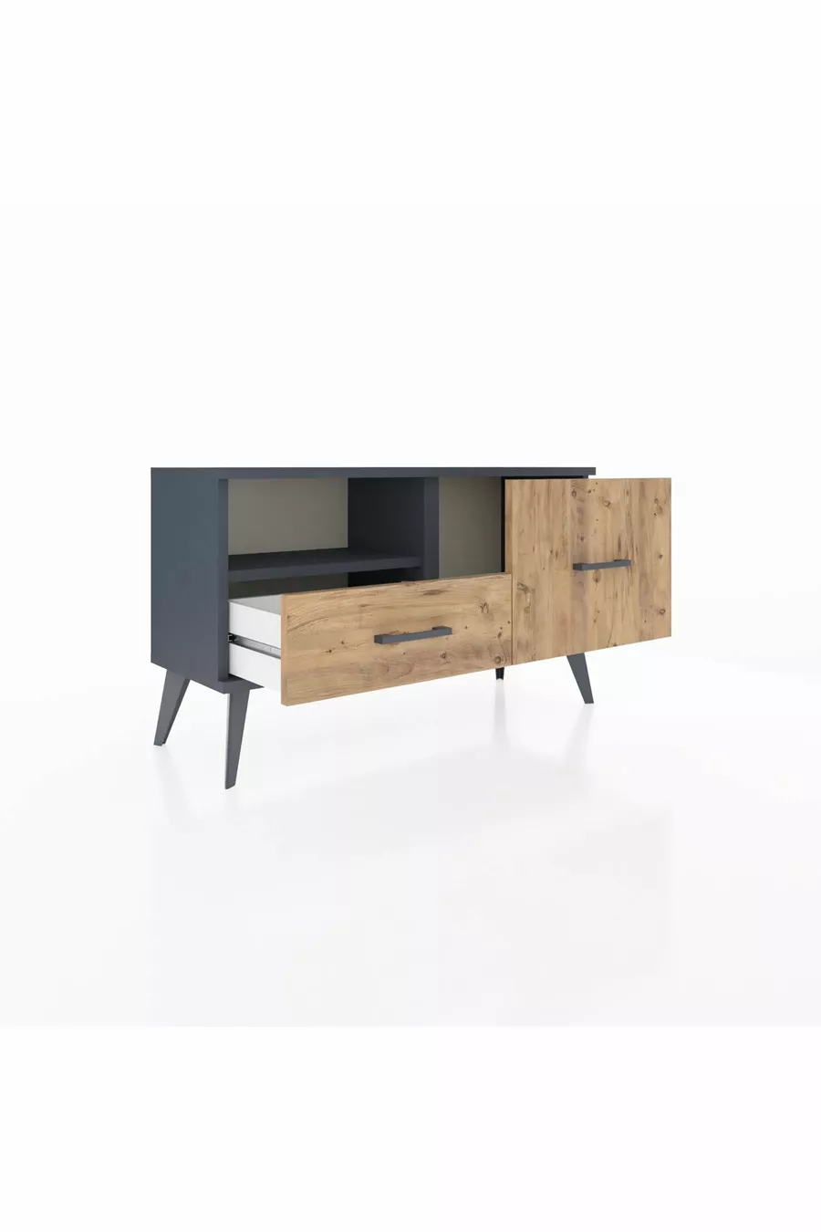 Commode Arges à une étagère et 2 tiroirs Anthracite-Anthracite/Sapin