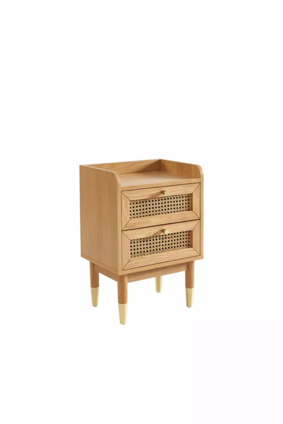 Bombong Solid Wood Wicker Nightstand with Two Drawers