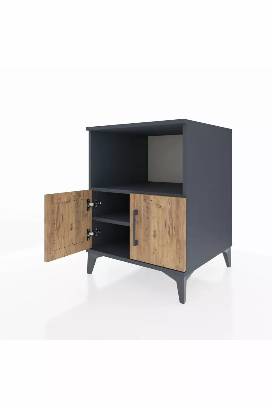 Chevet Kronos à 2 étagères et 2 portes, anthracite-pin