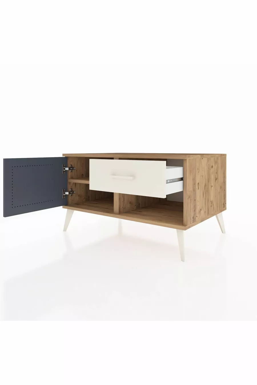 Commode Kronos avec une étagère, un tiroir et une porte, pin-anthracite/pierre de lune