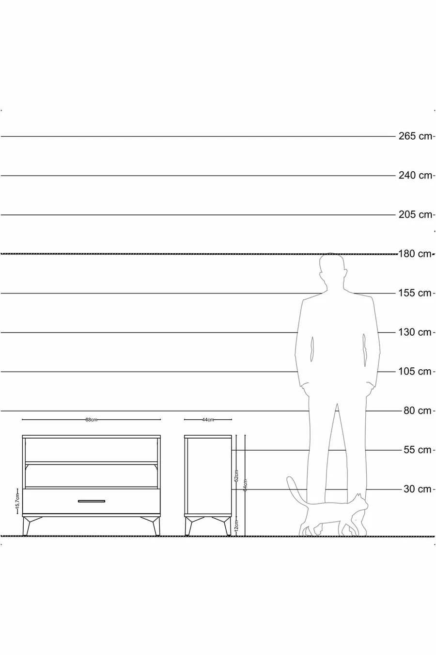 Commode Hyperion 2 étagères 1 tiroir Anthracite-Anthracite