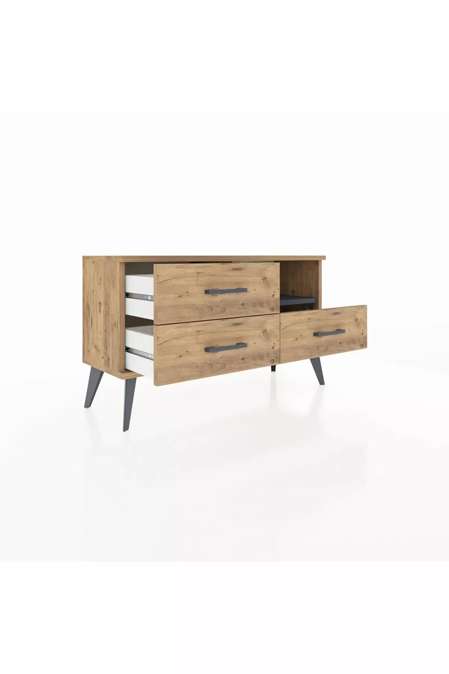 Comò Arges con Singolo Ripiano e 3 Cassetti Pino-Antracite/Pino