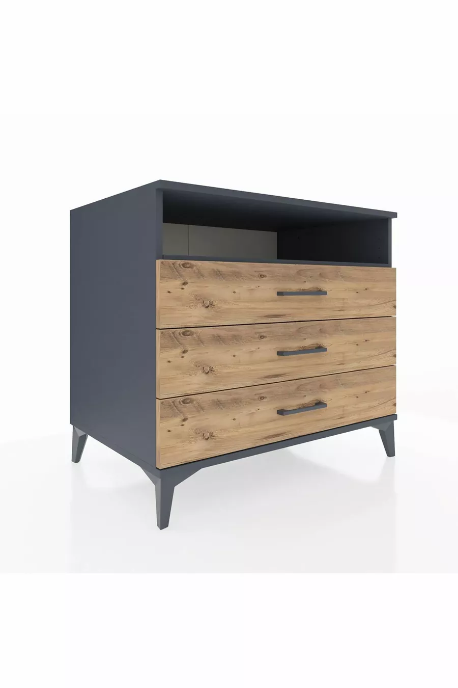 Commode Kronos à une étagère et 3 tiroirs Anthracite-Bois de pin