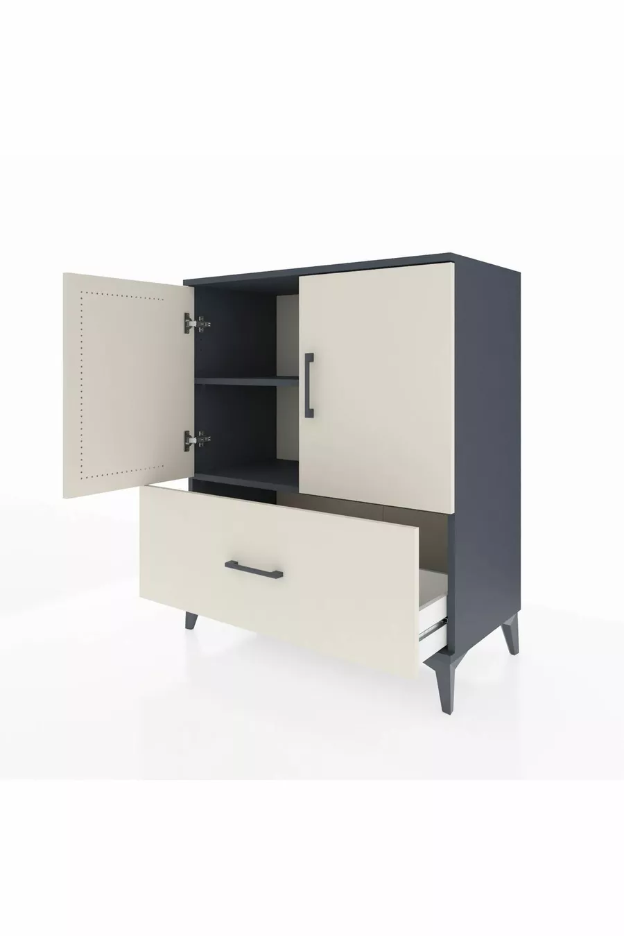Commode Hyperion 2 étagères 1 tiroir 2 portes Anthracite-Quartz