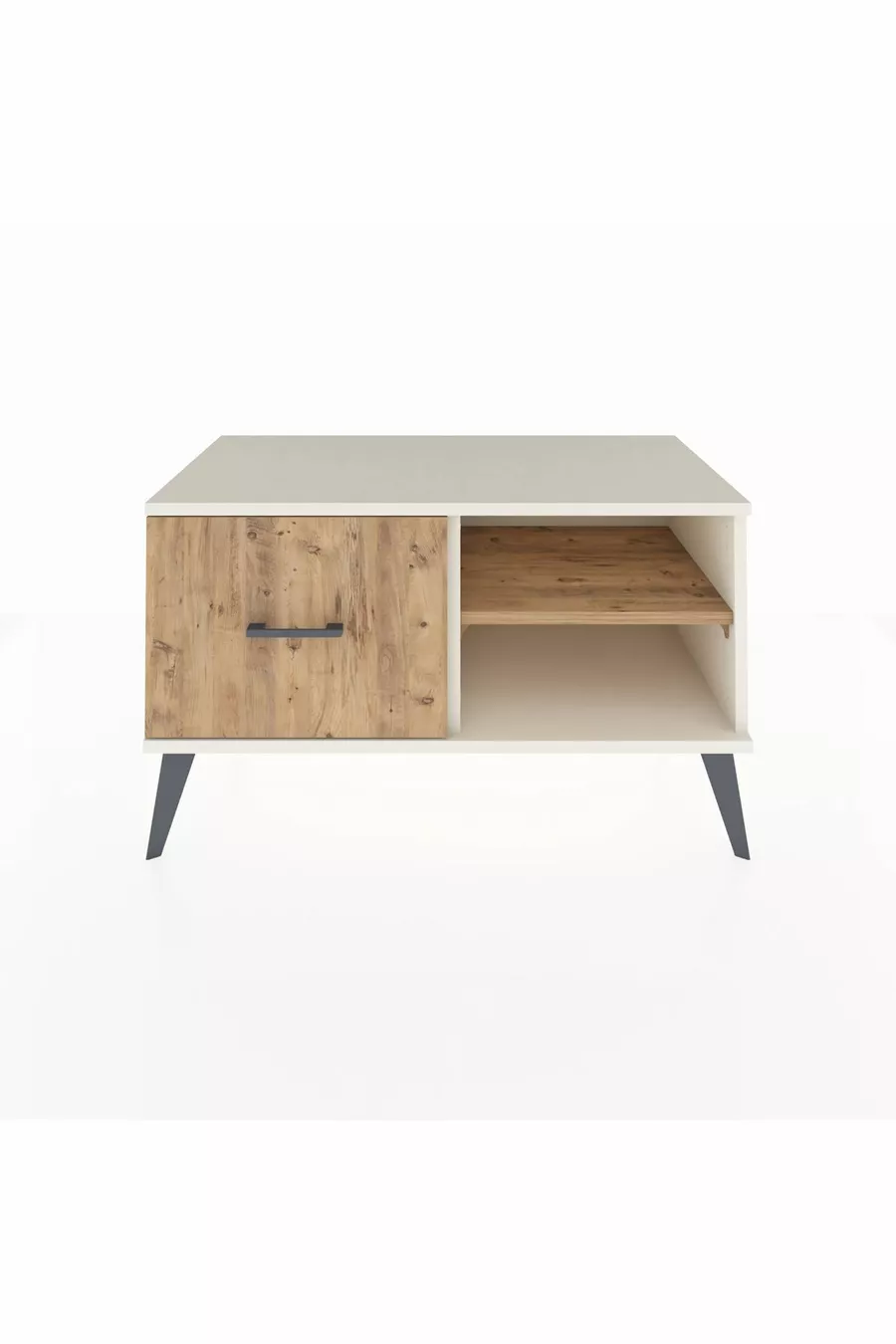 Commode Hyperion à une étagère et un tiroir, Pierre de lune-Pin