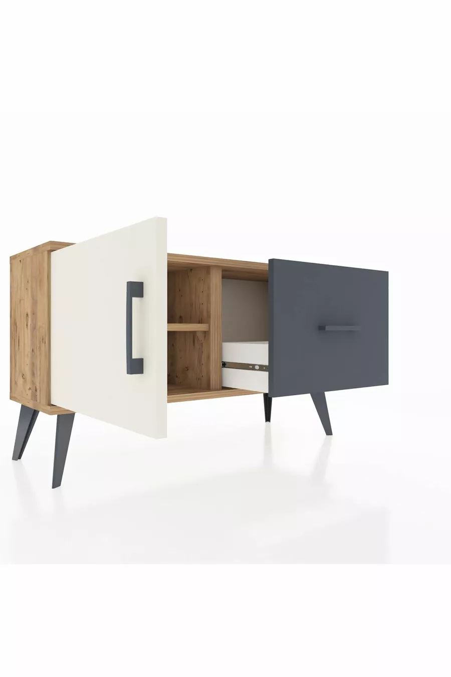 Commode Arges avec une étagère, un tiroir et une porte, Pins-Patine/Anthracite
