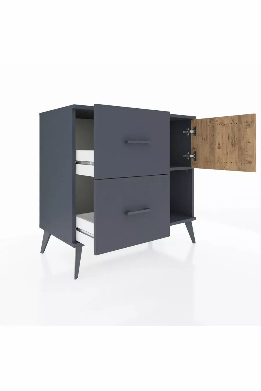 Commode Hyperion à une étagère, 2 tiroirs et une porte, Anthracite-Sapin/Anthracite