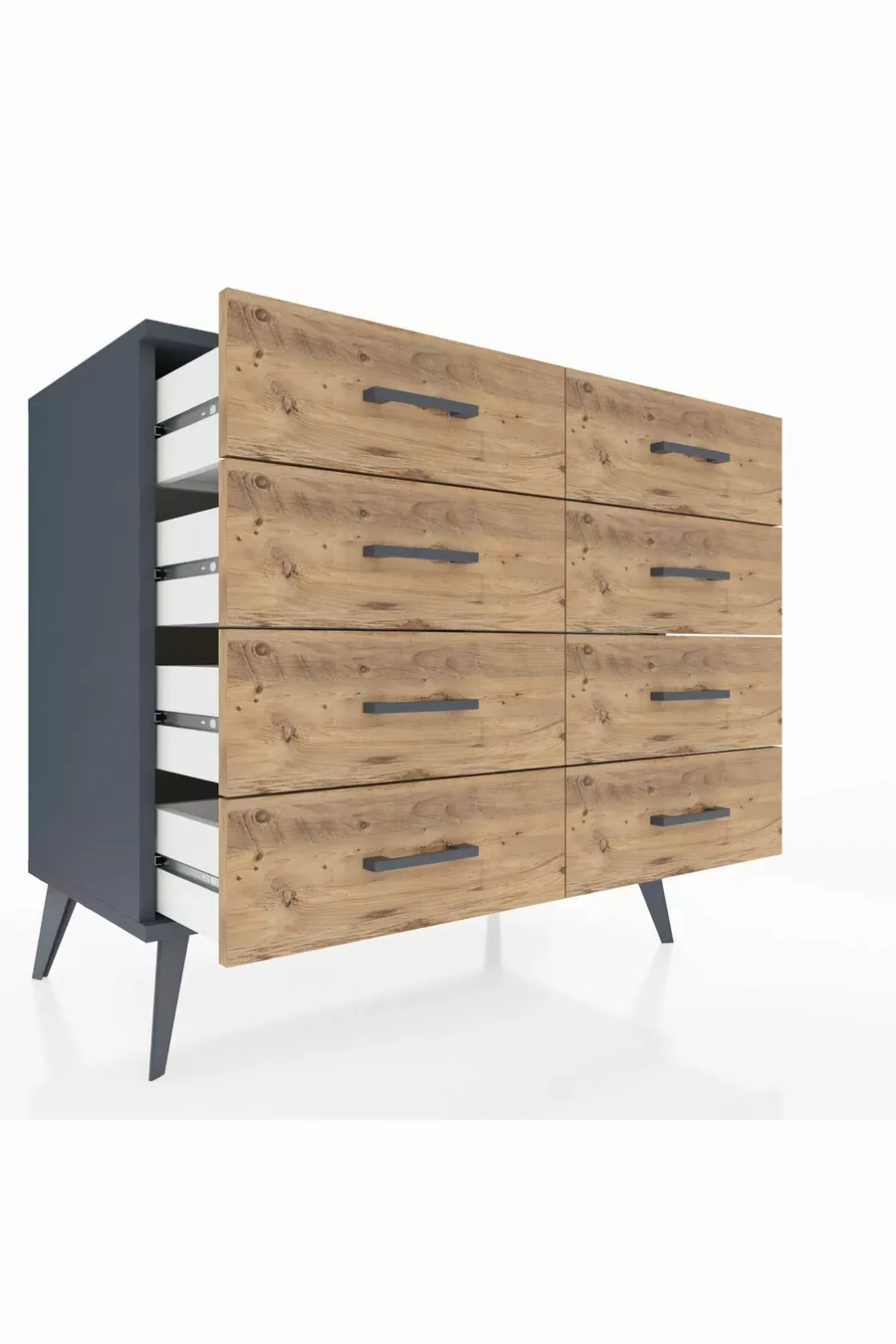 Commode Hyperion 8 tiroirs Anthracite-Anthracite/Sapin