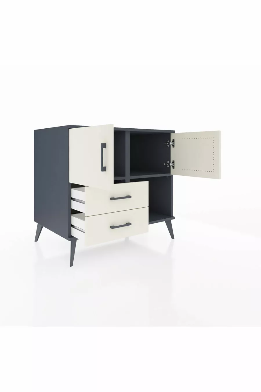 Commode Kronos avec 2 étagères, 2 tiroirs et 2 portes Anthracite-Pierre de lune