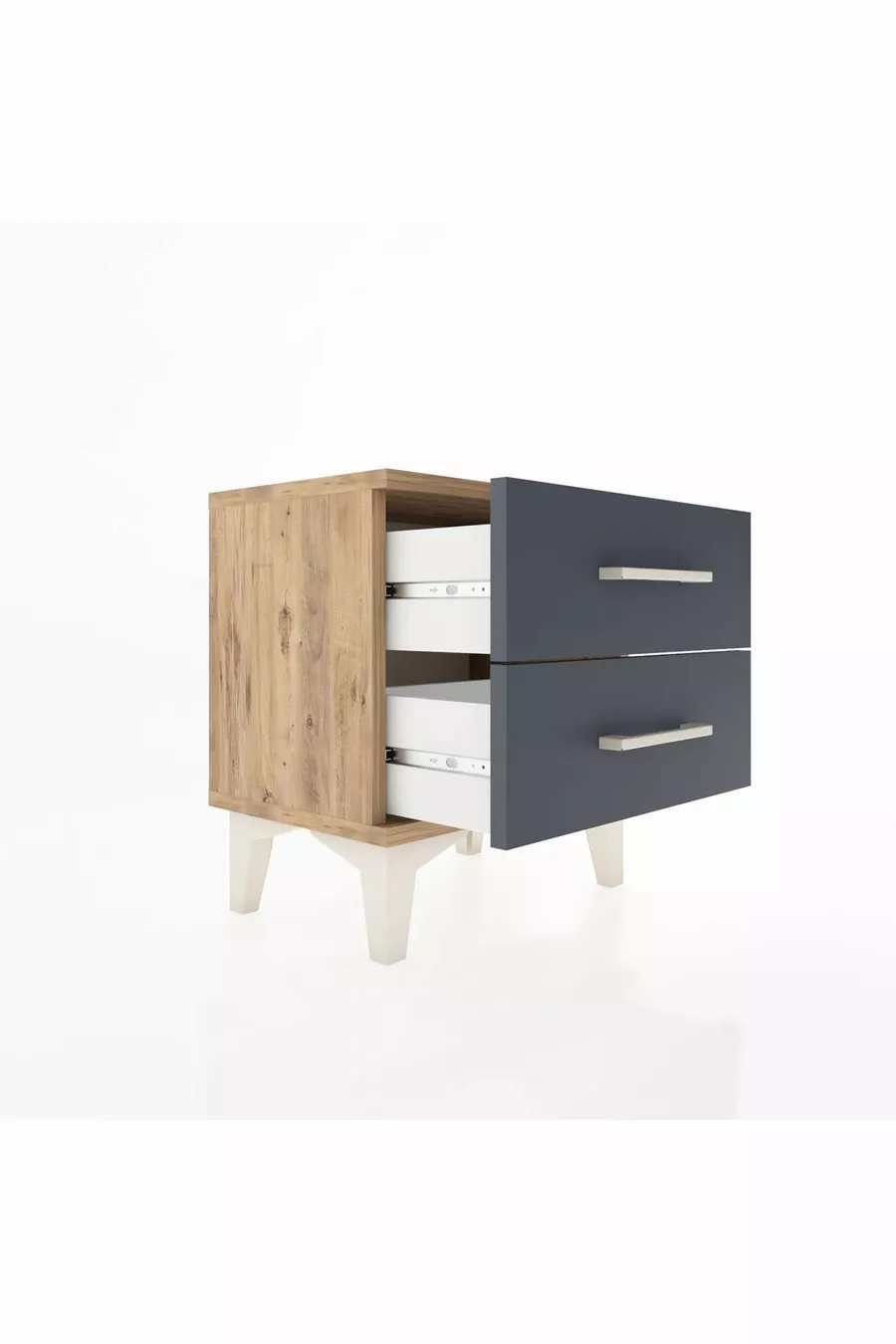 Table de chevet Arges à 2 tiroirs Pin-Anthracite