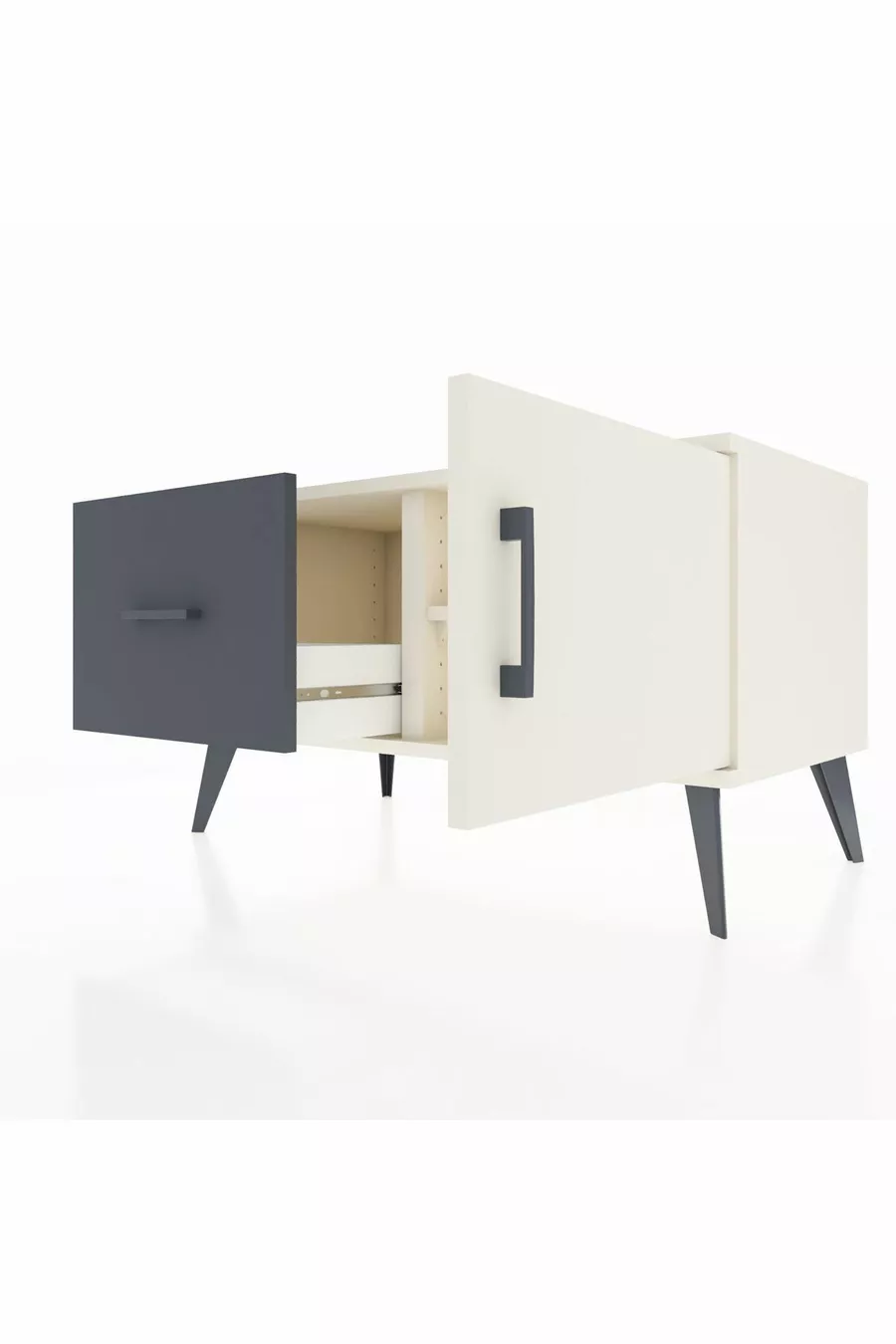 Commode Hyperion avec une seule étagère, un tiroir et une porte, couleur Pierre de Lune/Anthracite