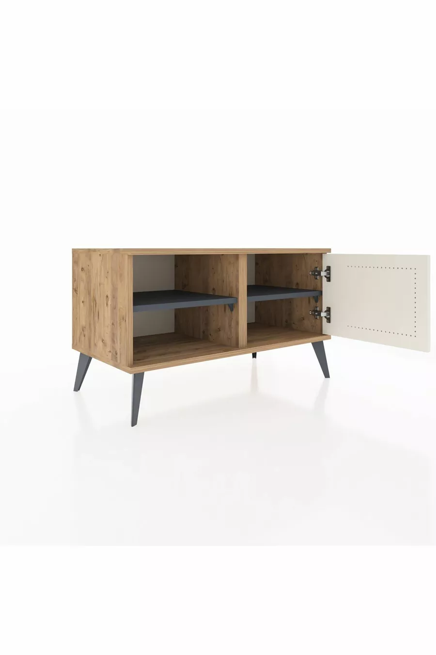 Commode Hyperion 2 étagères avec une porte en pin-pierre d'onyx / Anthracite