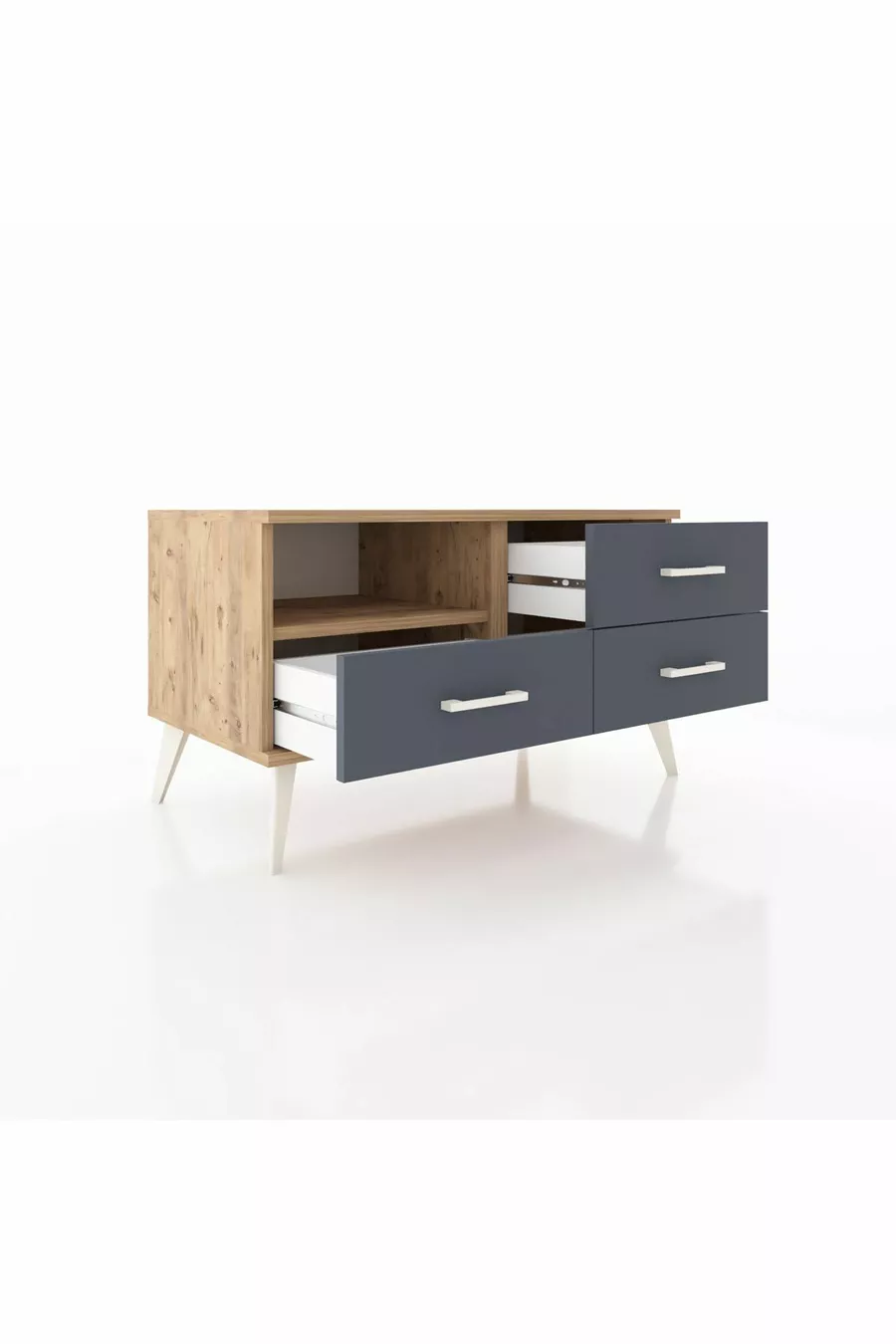 Commode Hyperion à une étagère et trois tiroirs Pin-Pin/Anthracite