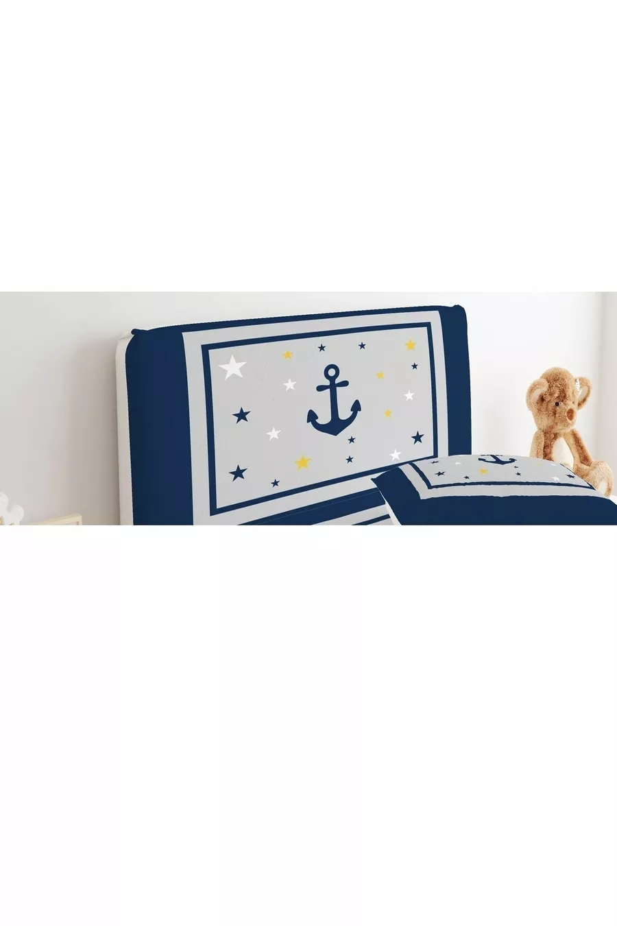 Bed Base Headboard Cover Sailor Anchor, yellow-blue Stars